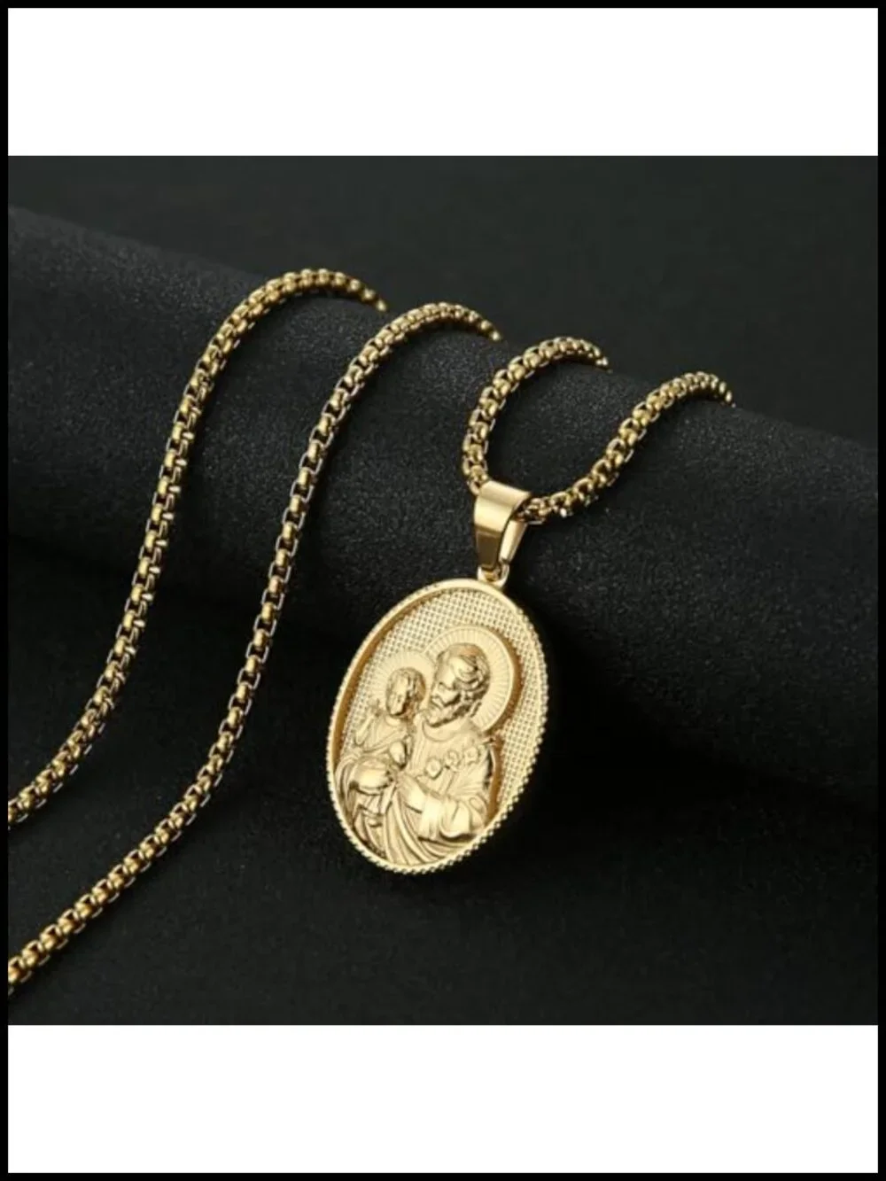 St Joseph Medal Pendant Necklace Stainless Steel Religious Jewelry Gift